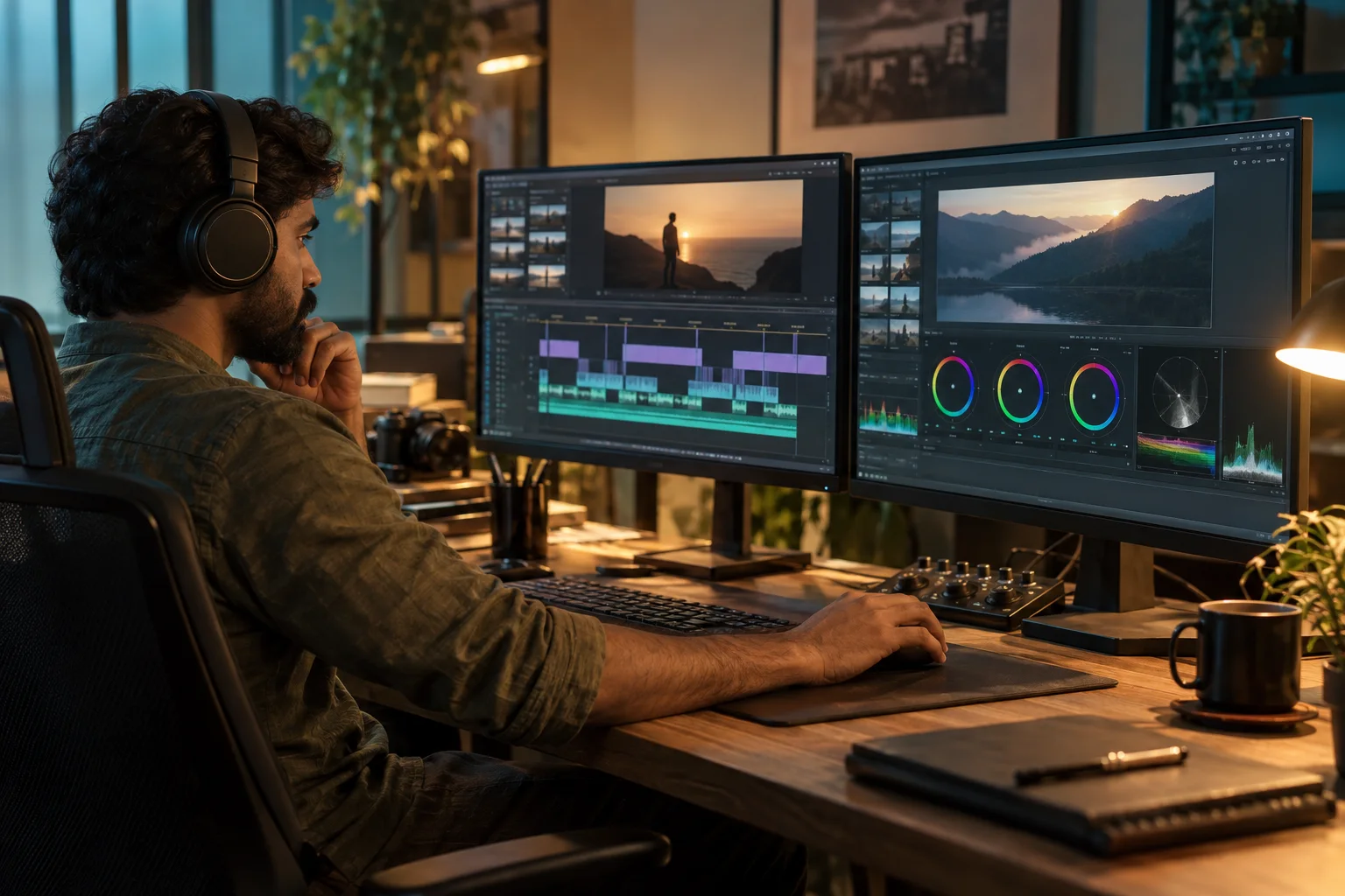 Illustrative creative production and digital editing workspace